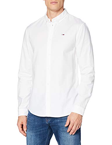 Tommy Hilfiger TJM Slim Stretch Oxford Shirt Camisa, Blanco, L para Hombre