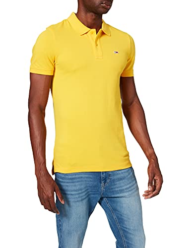 Tommy Jeans TJM Classics-Polo elástico Liso Camisa, Pollen, XS para Hombre