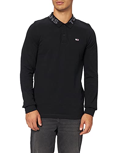 Tommy Jeans TJM Tonal Logo LS Polo, Camisa de Polo para Hombre, Negro (Black), XXL
