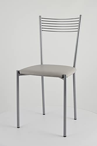 Tommychairs - Set 4 sillas Elegance para Cocina, Comedor, Bar y Restaurante, Estructura en Acero Pintado de Color Aluminio y Asiento tapizado en Polipiel Color Gris Claro