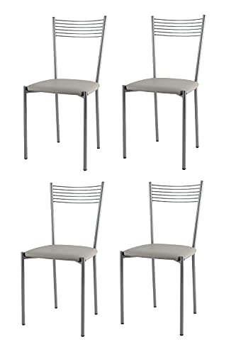 Tommychairs - Set 4 sillas Elegance para Cocina, Comedor, Bar y Restaurante, Estructura en Acero Pintado de Color Aluminio y Asiento tapizado en Polipiel Color Gris Claro