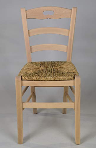 Tommychairs - Set 4 sillas Savoie para Cocina y Comedor, Estructura en Madera de Haya lijada, no tratada, 100% Natural y Asiento en Paja
