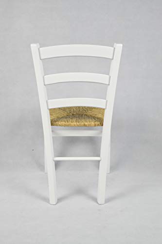 Tommychairs - Set 4 sillas Venezia para Cocina y Comedor, Estructura en Madera de Haya barnizada Color Blanco y Asiento en Paja