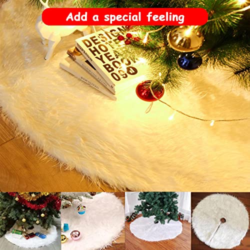 Tonsooze 90cm Falda del árbol de Navidad,Piel sintética Faldas de árbol con 36 Pegatinas navideñas para Navidad Fiesta de año Nuevo Vacaciones en casa decoración(Blanco 35.5inch)