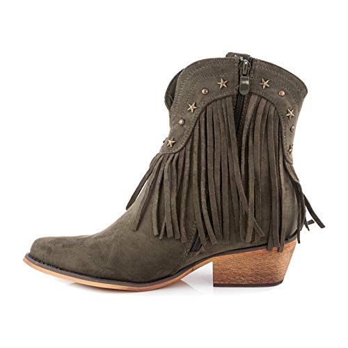Toocool - Botas de mujer Texani Western Cowboy con flecos de ante. Zapatos casuales G631 Verde Size: 38 EU