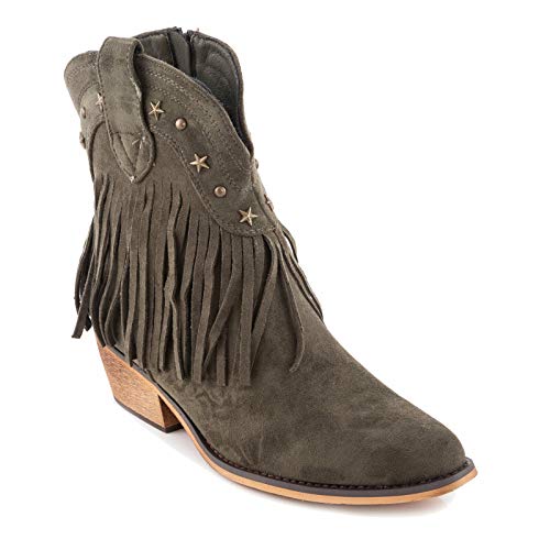 Toocool - Botas de mujer Texani Western Cowboy con flecos de ante. Zapatos casuales G631 Verde Size: 38 EU