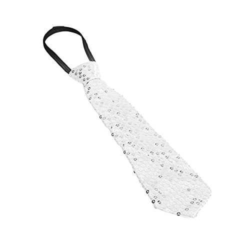 Toocool - Corbata de lentejuelas Tie Sequin Carnaval Baile Fiesta Krawatte Cremallera Unisex TI-01 [Blanco]
