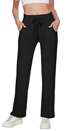TownCat Pantalones de Yoga Mujer, cómodos Pantalones Modales, Pantalones de chándal Rectos, Pantalones de chándal Suaves con Bolsillos (Negro, M)