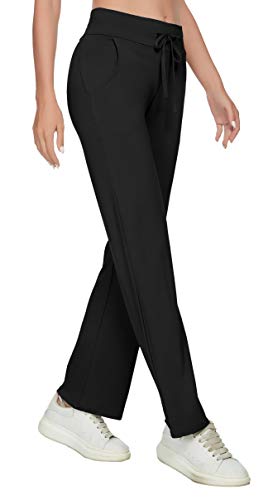 TownCat Pantalones de Yoga Mujer, cómodos Pantalones Modales, Pantalones de chándal Rectos, Pantalones de chándal Suaves con Bolsillos (Negro, M)