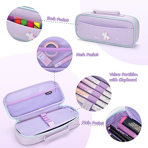 TOYESS Estuche Escolar Unicornio, Grande Portátil Caja de Papelería y Maquillaje, Estuche Kawaii de Lápices para Niñas Niños Adolescentes Estudiantes Adultos Oficina (No Incluye Papelería) (Morado)