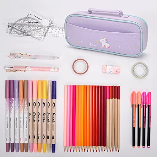 TOYESS Estuche Escolar Unicornio, Grande Portátil Caja de Papelería y Maquillaje, Estuche Kawaii de Lápices para Niñas Niños Adolescentes Estudiantes Adultos Oficina (No Incluye Papelería) (Morado)