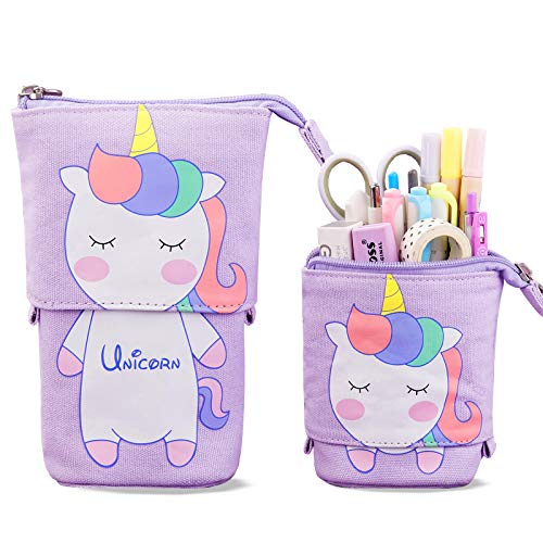 TOYESS Estuche Escolar Vertical para Niña, Telescópico Estuche Lapices para Regalo de Cumpleaños y Navidad, Unicornio