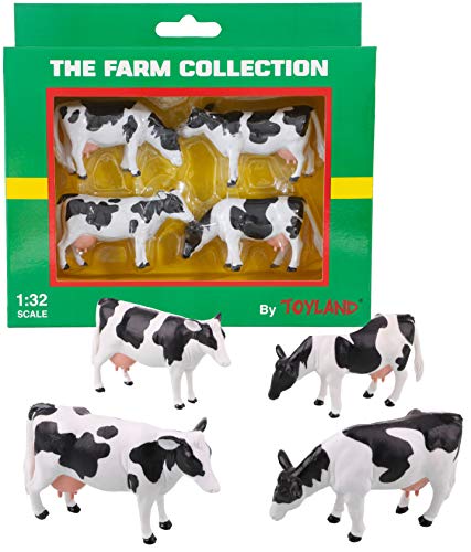 TOYLAND® Pack de 4 - Vacas de Ganado frisón a Escala 1:32 - The Farm Collection - Animales de Corral coleccionables