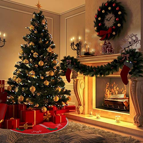 Tree Falda para Decoración de Navidad CHALA Falda Árbol de Navidad Feliz，Manta Roja para árboles de Navidad Falda de Felpa para árboles de Navidad Soporte Decoración para árboles de Navidad