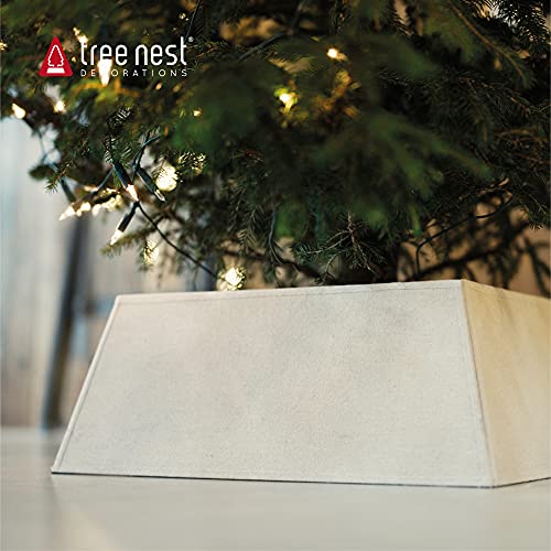 Tree Nest Falda de árbol de Navidad contemporánea para árboles Artificiales, Acabado Satinado y Lienzo, Color Blanco y Rojo, Ligera y fácil de Montar