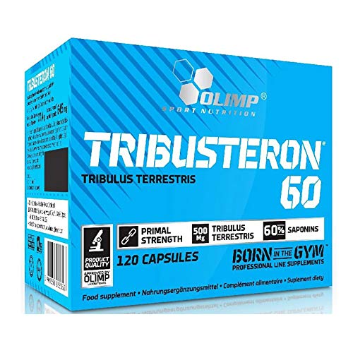 TRIBUSTERON60 - Tribulus Terrestris - Potenciador de testosterona para hombres - Pastillas anabólicas para el crecimiento de la masa muscular - Culturismo (120 cápsulas)