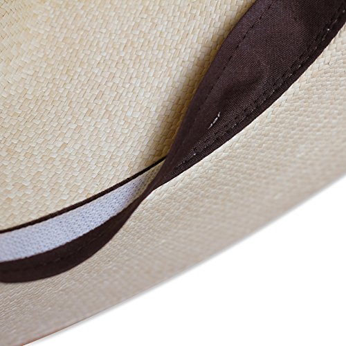 Tumia - Sombrero Panamá Fedora - Versión no Enrollable - Natural con Banda Marrón - 62cm