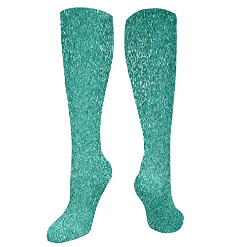 Turquesa Glitter rodilla alta muslo calcetines de compresión calcetines 50 cm hombres mujeres atlético medias largas
