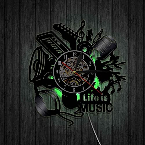 txyang La música es mi Vida Disco de Vinilo Reloj de Pared Instrumento Musical Regalo para los fanáticos del Rock Reloj de diseño de Arte Familiar