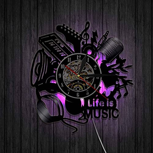 txyang La música es mi Vida Disco de Vinilo Reloj de Pared Instrumento Musical Regalo para los fanáticos del Rock Reloj de diseño de Arte Familiar