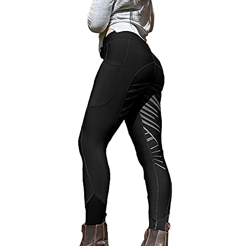 TYTUOO Leggings de silicona para mujer, con agarre suave, para equitación, gimnasio, yoga, medias, pantalones equinos ventilados, activos Jodhpurs, B-negro, S
