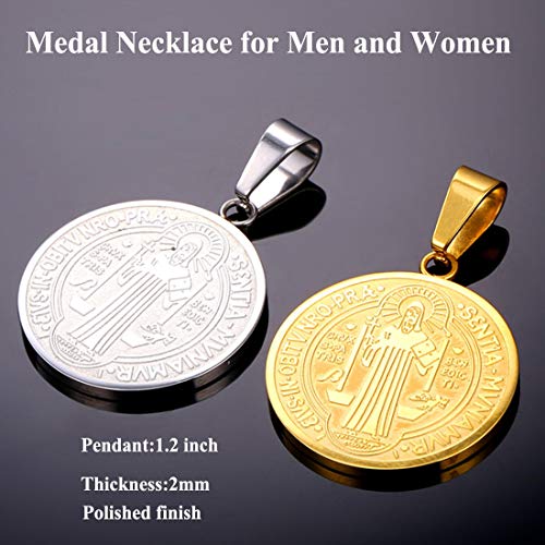 U7 Medalla San Benito Collar de Placa con Cadena Fina Trenzada Acero Inoxidable 316L Joyería Religiosa Católica para Hombres Mujeres exorcismo