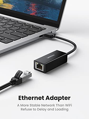 UGREEN Adaptador USB a Ethernet RJ45, Adaptador Tarjeta de red Lan Ethernet 100Mbps a USB 2.0 para Consola de Switch, XiaoMi Mi Box S, Mi Box 3, Macbook Pro, Macbook Air, Wii, WiiU, Chromecast (Negro)