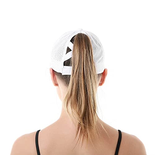 UKKD Gorra de béisbol Gorras De Béisbol para Mujeres Malla Transpirable Viseras Solares Primavera Verano Europeo Deportes Al Aire Libre Crisma Cruz Colin Caballo Sombrero-White