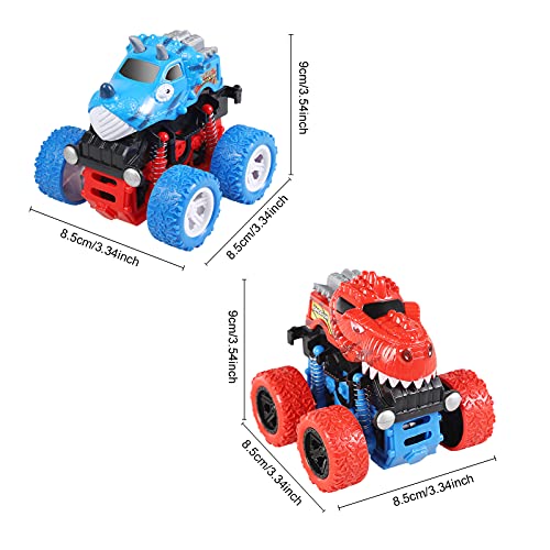 Ulikey Camión Monstruo, 2 Pezzi Vehiculo Todoterreno Juguete Niños Inercia Coche Dinosaurios Coches con Rotación de Stunt Coche Monster Truck para Niños Niñas Regalos (Rojo& Azul)