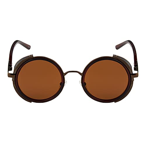 Ultra Marrón Marco Marrón Lentes Gafas de Sol Steampunk Retro Hombres y Mujeres Redondas Gótico Circulo Metal Cyber Lado Anteojeras UV400 Unisex