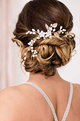 Unicra Accesorio para el pelo de la novia de la flor de la boda de la vid de plata del Rhinestone del pelo nupcial para mujeres