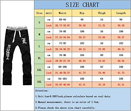 Unisex Anime Death Note Pantalones Anchos Kira Yagami Light Pantalones de chándal Divertidos Dibujos Animados Harem Pantalones L·Lawliet Pantalones