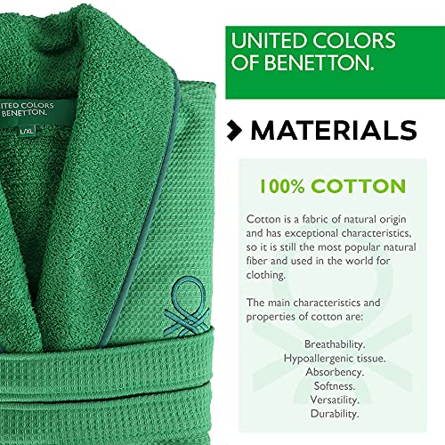 UNITED COLORS OF BENETTON. Albornoz m/l 360gsm Nido Abeja 100% algodón Verde Casa Benetton
