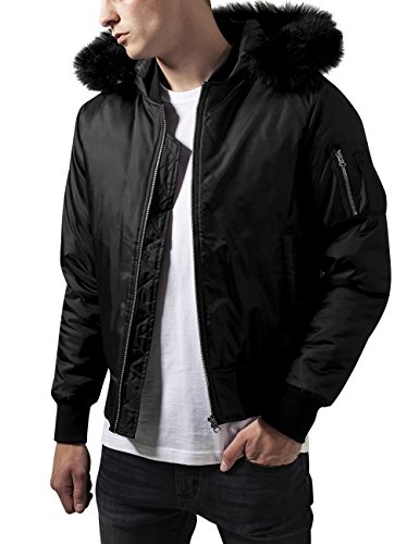 Urban Classics Hooded Basic Bomber Jacket Chaqueta, Negro (Black 7), Medium para Hombre