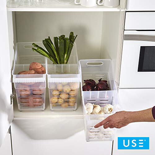 USE FAMILY 2 Cestas Almacenaje Cocina plástico con Ruedas - 2 Compartimentos Transpirable| Organizador de despensa y armarios | Pack de 2 |Fabricado con Material Reciclable (Duo)