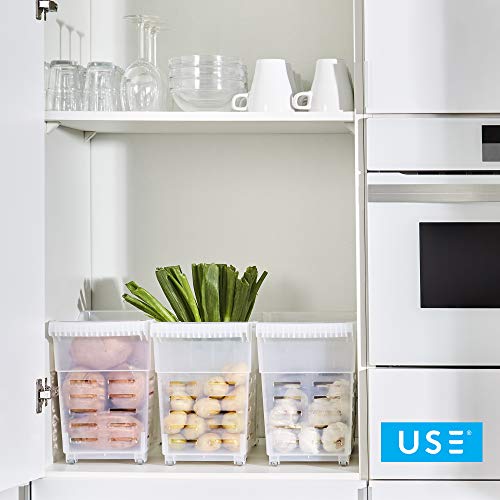USE FAMILY 2 Cestas Almacenaje Cocina plástico con Ruedas - 2 Compartimentos Transpirable| Organizador de despensa y armarios | Pack de 2 |Fabricado con Material Reciclable (Duo)