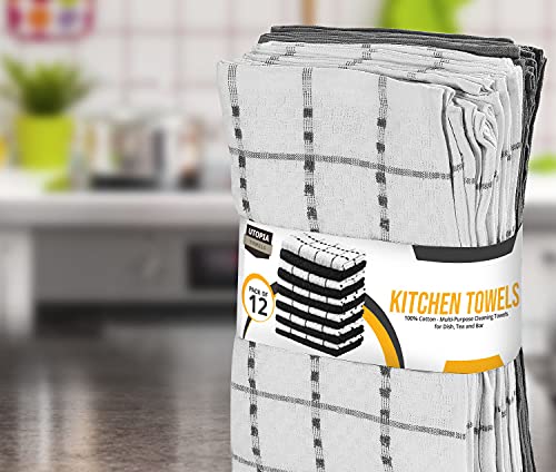 Utopia Towels - 12 Toallas de Cocina, paños de Cocina (38 x 64 cm, Gris y Blanco)