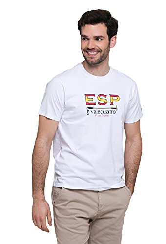 Valecuatro Camiseta Básica para Hombre en Algodón, Camiseta de Polo con Bandera España