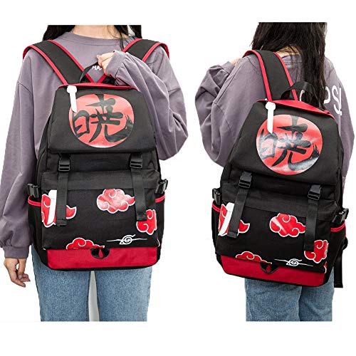Vanlison Mochila de lona clásica de anime para el hombro, mochila escolar - negro - Large