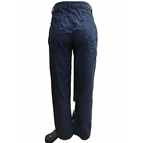 Vaqueros Rotos de Mujer Jeans Rasgados Pantalones Rectos de Denim para Mujer Vaqueros de Color Sólido con Bolsillos (Negro, M)