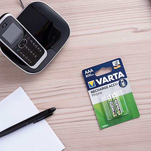 Varta Pila AAA Micro de Ni-Mh Recharge Accu Phone (paquete de 2 unidades, 800 mAh, apta para teléfonos inalámbricos)