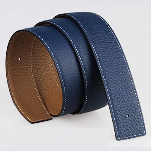 Vatee's Cinturones de cuero genuino reversibles para hombres/mujeres correa de cinturón de repuesto sin hebilla 32mm de ancho 125cm de largo Amarillo & Azul oscuro