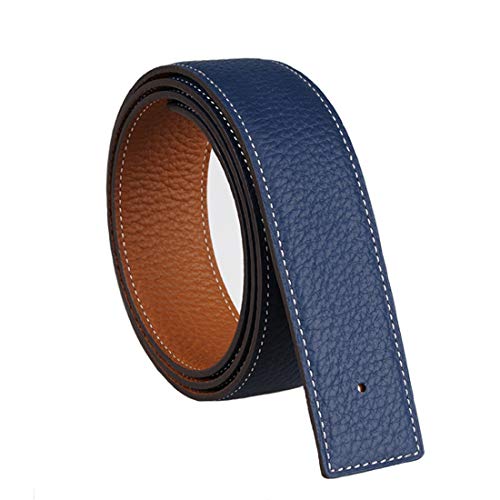 Vatee's Cinturones de cuero genuino reversibles para hombres/mujeres correa de cinturón de repuesto sin hebilla 32mm de ancho 125cm de largo Amarillo & Azul oscuro
