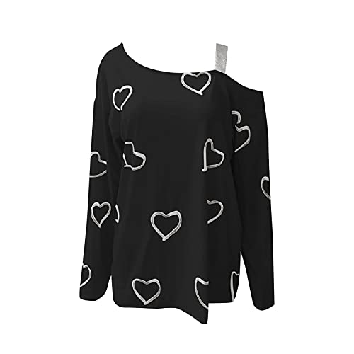 VEMOW Blusas y Camisas de Manga Larga/Corta para Mujer Sin Tirantes, 2021 Impresión de Rayas/Corazón Casual Fiesta T-Shirt Primavera Otoño Básico Camisa Jersey Tops(A01 Negro,S)