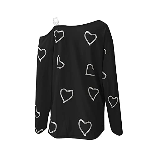VEMOW Blusas y Camisas de Manga Larga/Corta para Mujer Sin Tirantes, 2021 Impresión de Rayas/Corazón Casual Fiesta T-Shirt Primavera Otoño Básico Camisa Jersey Tops(A01 Negro,S)