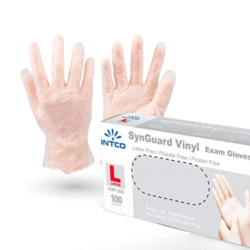 VENSALUD - Guantes de VINILO desechables. Sin Polvo. Caja de 100 guantes. Color: Semi-Blanco (L)