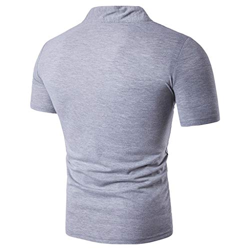 Verano de los hombres de la camiseta Slim Fit V-cuello impreso manga corta músculo casual otoño masculino deporte tops polo más tamaño, gris, S