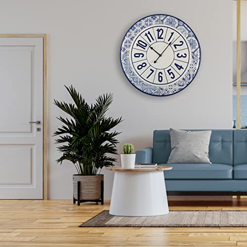 Versa Dingli Reloj de Pared Silencioso Decorativo para la Cocina, el Salón, el Comedor o la Habitación, Medidas (Al x L x An) 60 x 4 x 60 cm, Metal, Color Azul y blanco