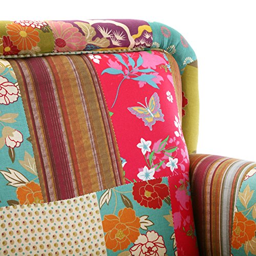 Versa Sillón tapizado rosa patchwork para sala de estar, silla de dormitorio con reposabrazos, con reposabrazos, Medidas (Al x An x L) 89 x 71 x 72 cm, Algodón y madera, Rosa