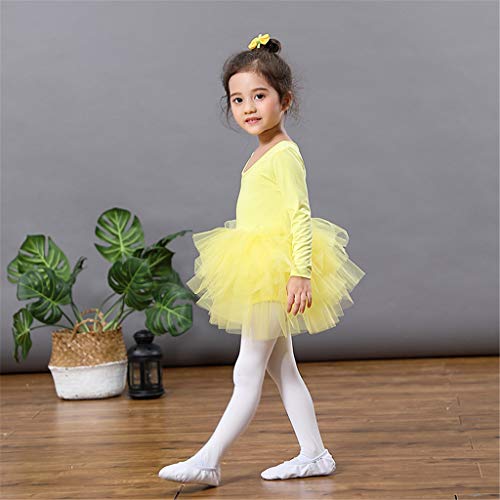 Vestido de Danza Ballet Manga Larga para Niña Maillot de Gimnasia Rítmica con Falda Tul Leotardo Elástico de Baile Disfraz de Bailarina Traje de Ballet, 8-9 Años